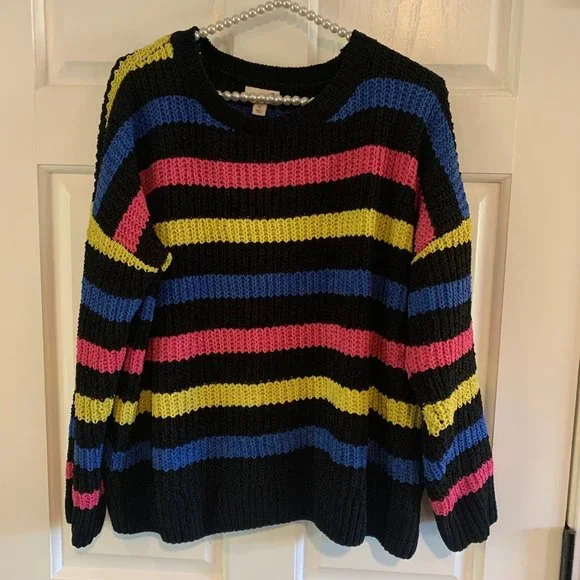 SO Sweaters So Ladies Crew Neck Long Sleeve Chenille Striped